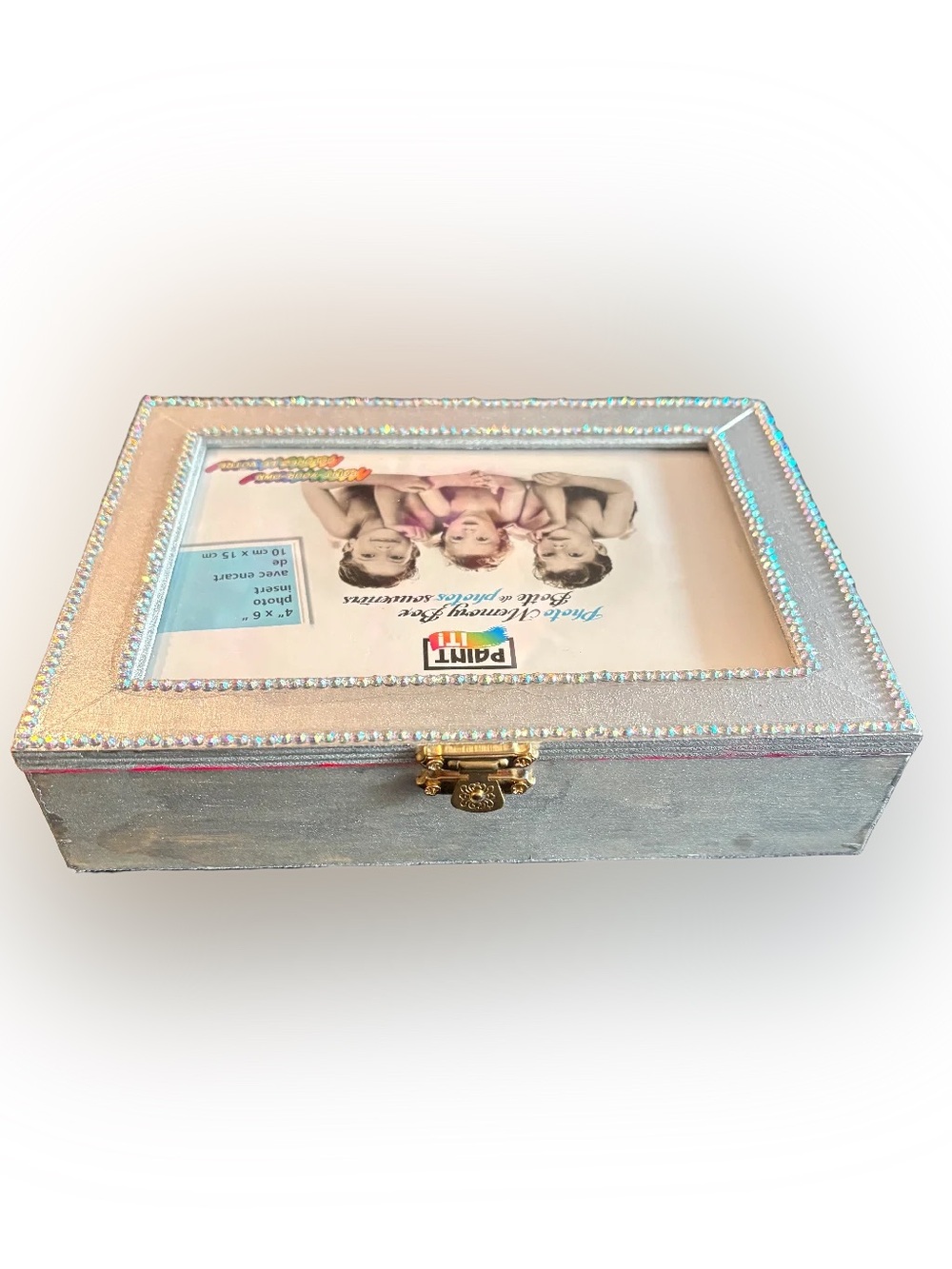 Sparkling Silver Rhinestone Photo Jewelry Box - Picture 2 of 9